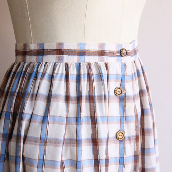 Vintage 1960s 1970s Skirt, Plaid Blue and Brown Check Tartan Full Circle Skirt - Picture 4 of 10